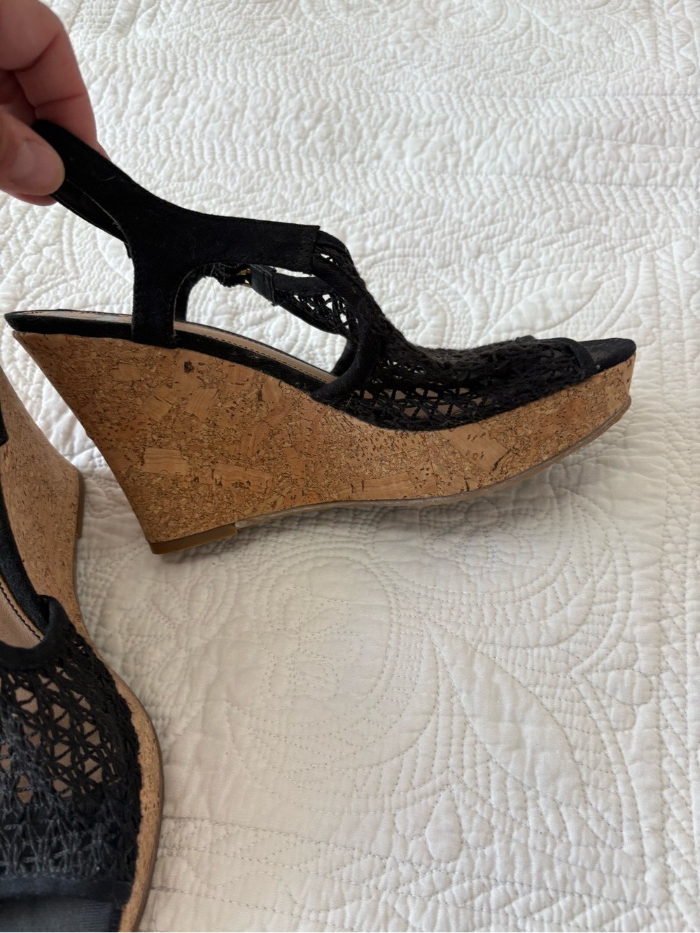 Fergalicious Black Woven Slingback Wedge Sandals - Picture 2 of 7